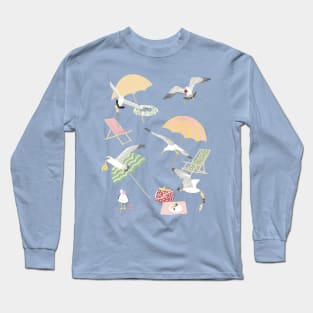 Seagulls Stealing Food on the Beach Long Sleeve T-Shirt